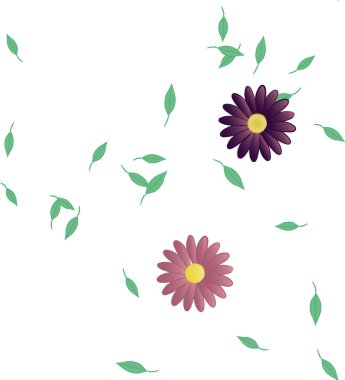 Serbest kompozisyonda yeşil yapraklı soyut çiçekler, vektör illüstrasyonu