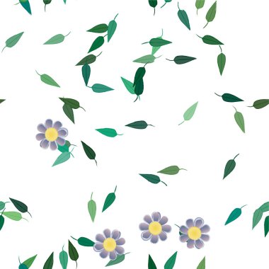 Serbest kompozisyonda yeşil yapraklı soyut çiçekler, vektör illüstrasyonu