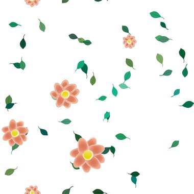 Serbest kompozisyonda yeşil yapraklı soyut çiçekler, vektör illüstrasyonu