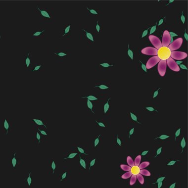 Serbest kompozisyonda yeşil yapraklı soyut çiçekler, vektör illüstrasyonu