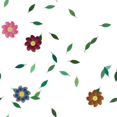 Serbest kompozisyonda yeşil yapraklı soyut çiçekler, vektör illüstrasyonu