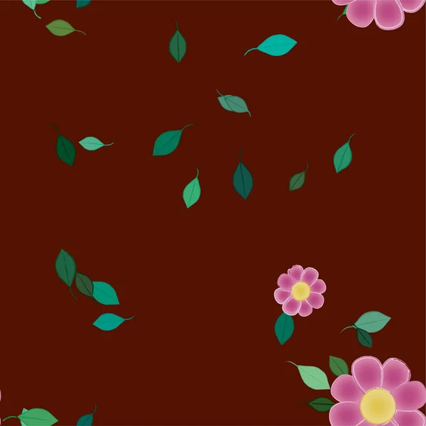 Flores Abstractas Con Hojas Verdes Composición Libre Ilustración Vectorial — Vector de stock