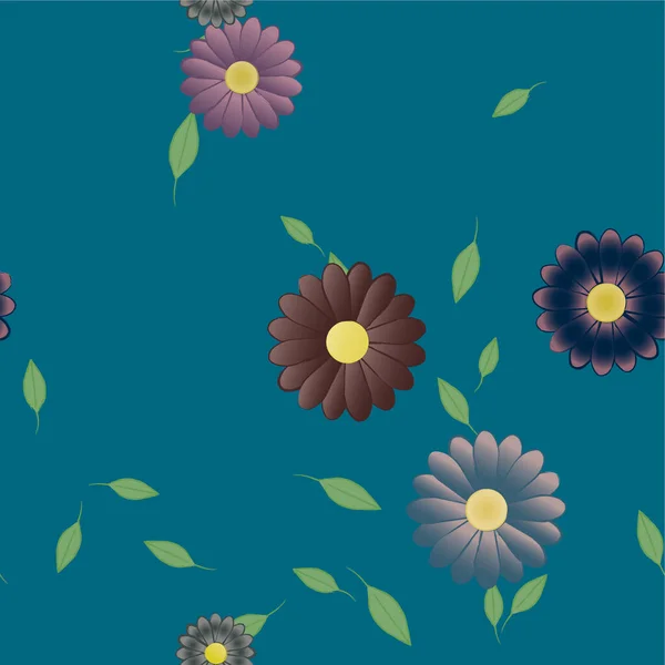 Abstracte Bloemen Met Groene Bladeren Vrije Compositie Vector Illustratie — Stockvector