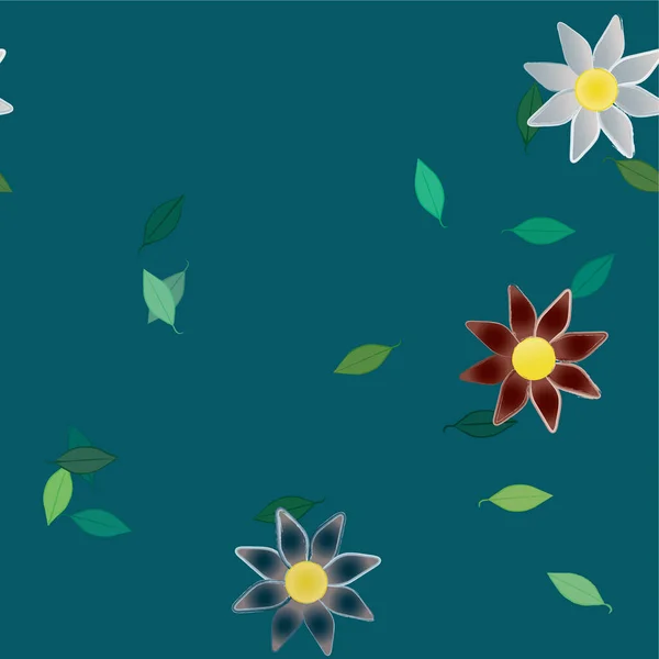 Fleurs Abstraites Avec Feuilles Vertes Composition Libre Illustration Vectorielle — Image vectorielle