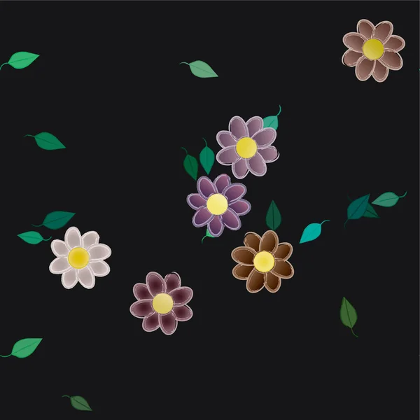 Abstrakta Blommor Med Gröna Blad Fri Komposition Vektor Illustration — Stock vektor