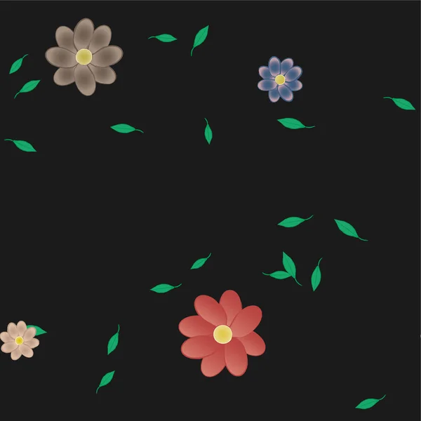 Flores Abstractas Con Hojas Verdes Composición Libre Ilustración Vectorial — Archivo Imágenes Vectoriales