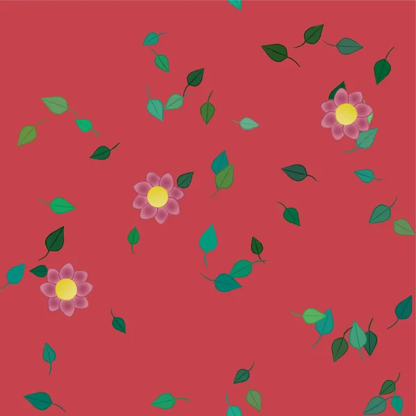 Fleurs Abstraites Avec Feuilles Vertes Composition Libre Illustration Vectorielle — Image vectorielle