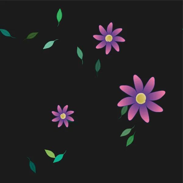 Flores Abstractas Con Hojas Verdes Composición Libre Ilustración Vectorial — Vector de stock