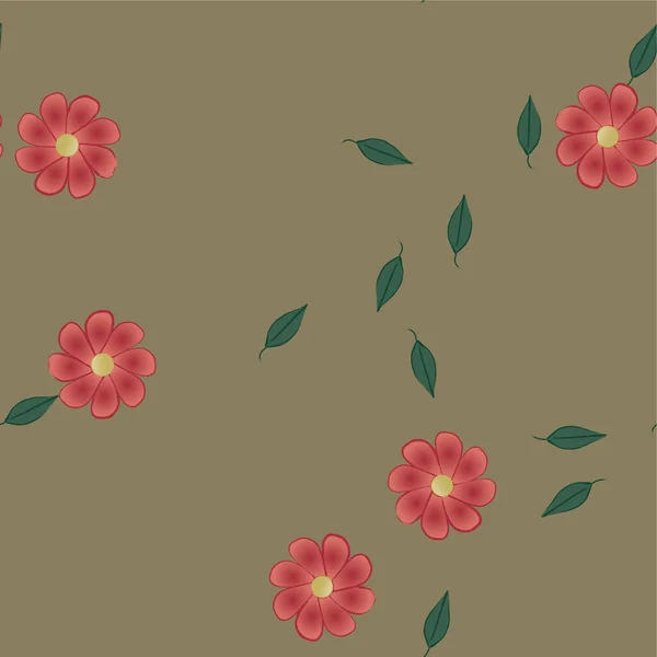 Flores Abstractas Con Hojas Verdes Composición Libre Ilustración Vectorial — Archivo Imágenes Vectoriales