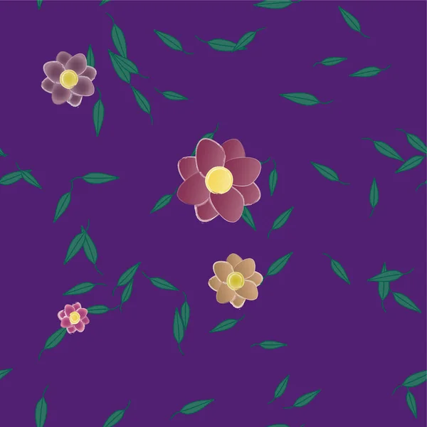 Fleurs Abstraites Avec Feuilles Vertes Composition Libre Illustration Vectorielle — Image vectorielle