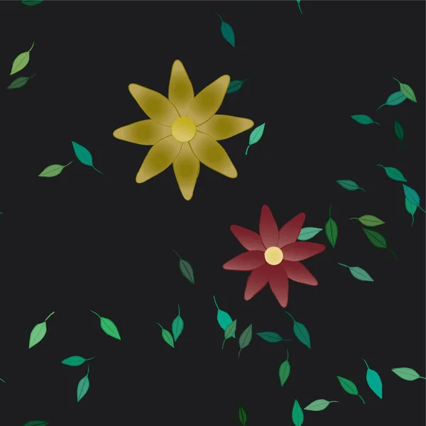 Flores Abstratas Com Folhas Verdes Composição Livre Ilustração Vetorial —  Vetores de Stock