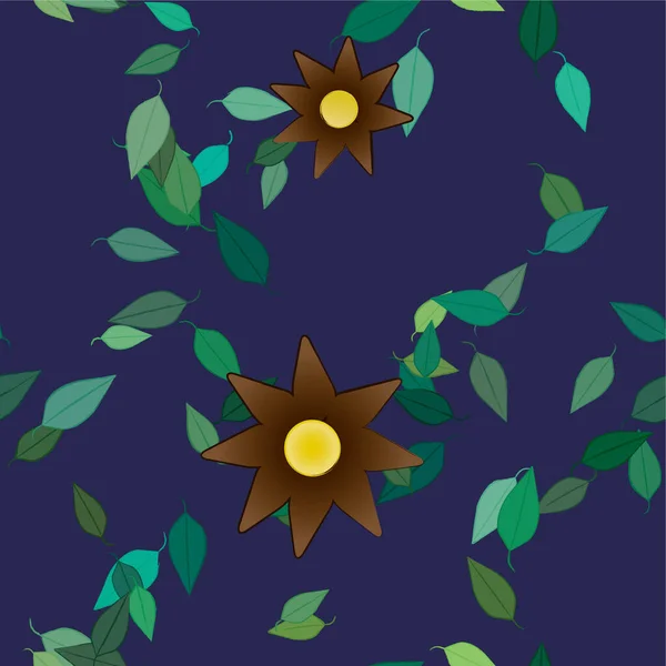 Fleurs Abstraites Avec Feuilles Vertes Composition Libre Illustration Vectorielle — Image vectorielle