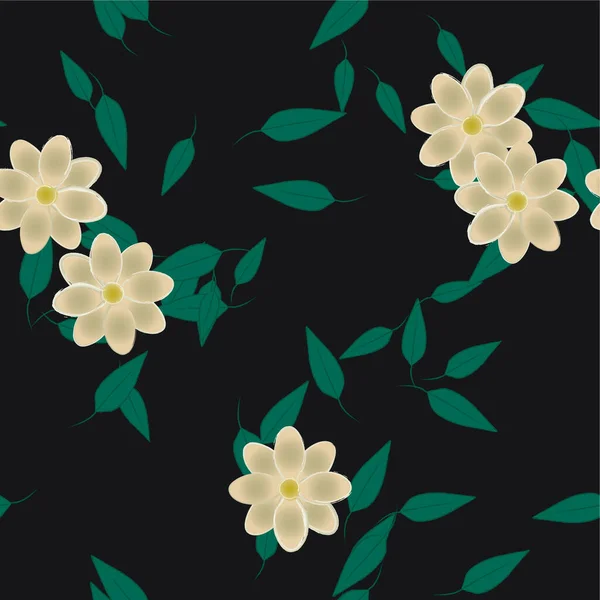 Abstracte Bloemen Met Groene Bladeren Vrije Compositie Vector Illustratie — Stockvector