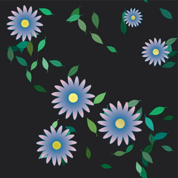 Flores Abstractas Con Hojas Verdes Composición Libre Ilustración Vectorial — Vector de stock