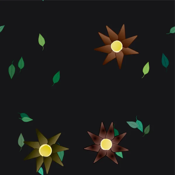 Flores Abstractas Con Hojas Verdes Composición Libre Ilustración Vectorial — Vector de stock