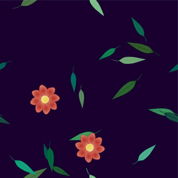 Flores Abstractas Con Hojas Verdes Composición Libre Ilustración Vectorial — Vector de stock