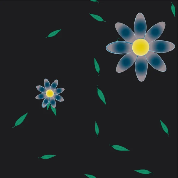 Flores Abstractas Con Hojas Verdes Composición Libre Ilustración Vectorial — Vector de stock