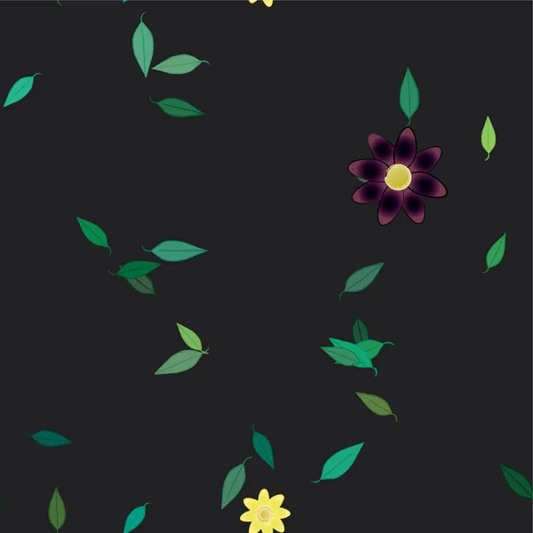 Abstracte Bloemen Met Groene Bladeren Vrije Compositie Vector Illustratie — Stockvector
