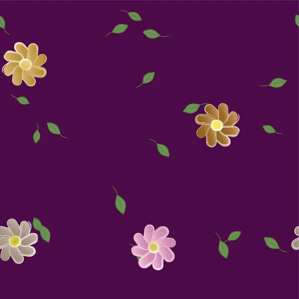 Flores Abstractas Con Hojas Verdes Composición Libre Ilustración Vectorial — Vector de stock