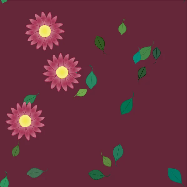 Fleurs Abstraites Avec Feuilles Vertes Composition Libre Illustration Vectorielle — Image vectorielle