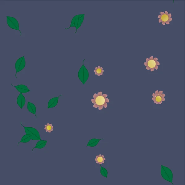 Flores Abstractas Con Hojas Verdes Composición Libre Ilustración Vectorial — Vector de stock