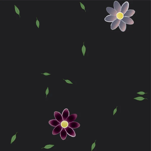 Fleurs Abstraites Avec Feuilles Vertes Composition Libre Illustration Vectorielle — Image vectorielle