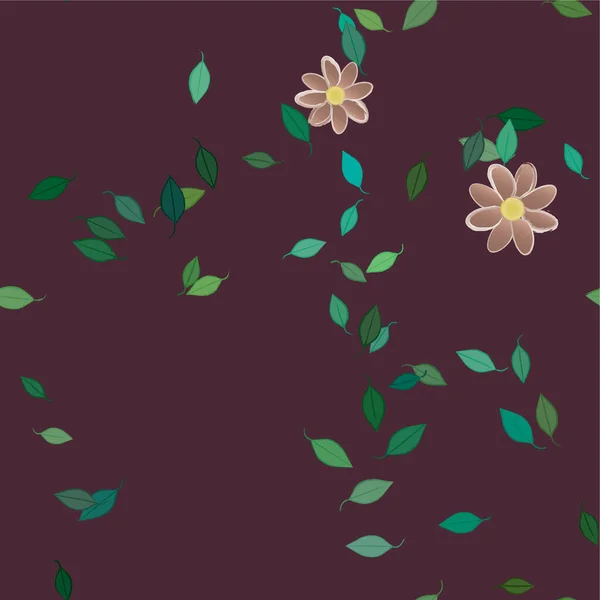 Flores Abstractas Con Hojas Verdes Composición Libre Ilustración Vectorial — Vector de stock