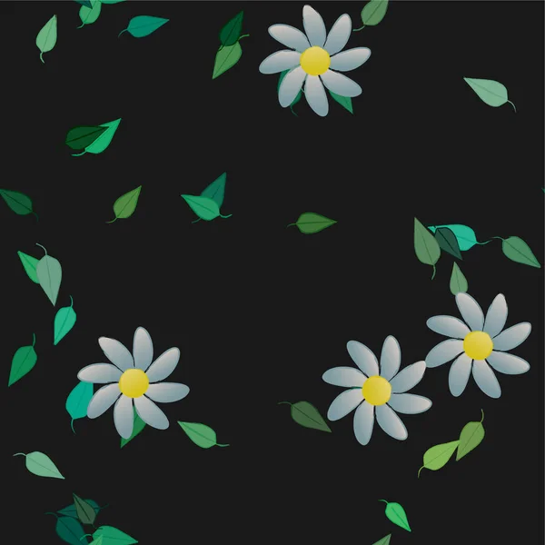 Fleurs Abstraites Avec Feuilles Vertes Composition Libre Illustration Vectorielle — Image vectorielle