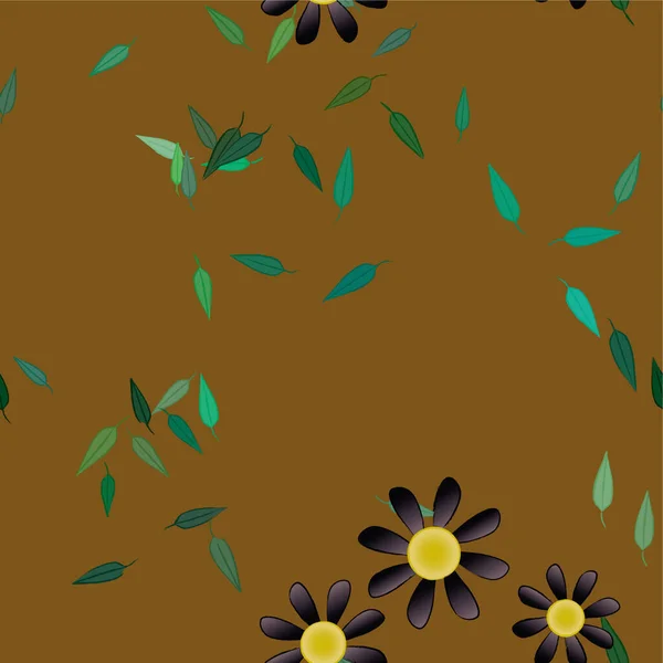 Flores Abstractas Con Hojas Verdes Composición Libre Ilustración Vectorial — Vector de stock