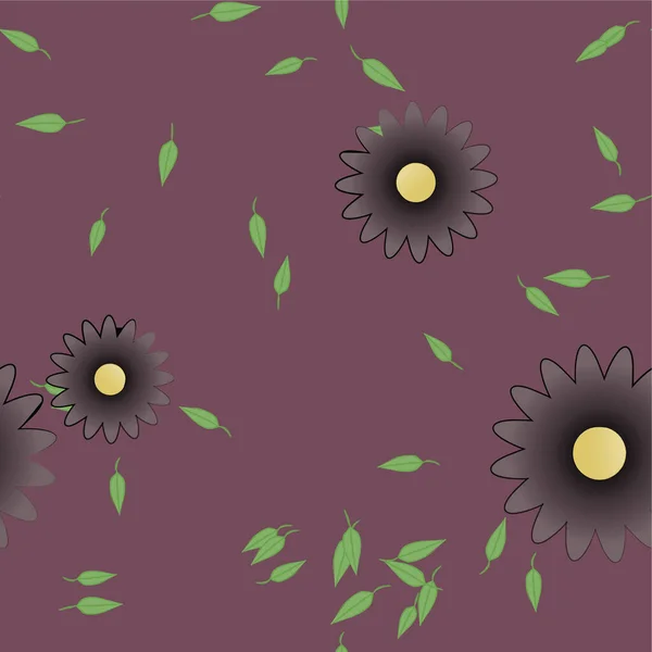 Flores Abstractas Con Hojas Verdes Composición Libre Ilustración Vectorial — Vector de stock