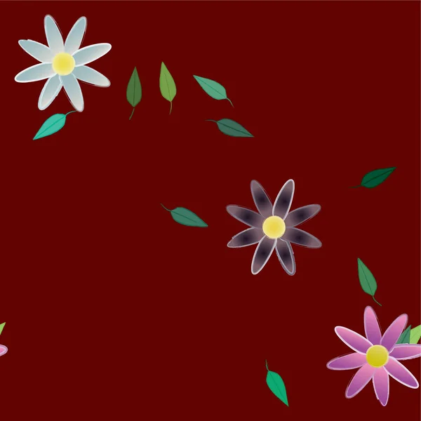 Fleurs Abstraites Avec Feuilles Vertes Composition Libre Illustration Vectorielle — Image vectorielle