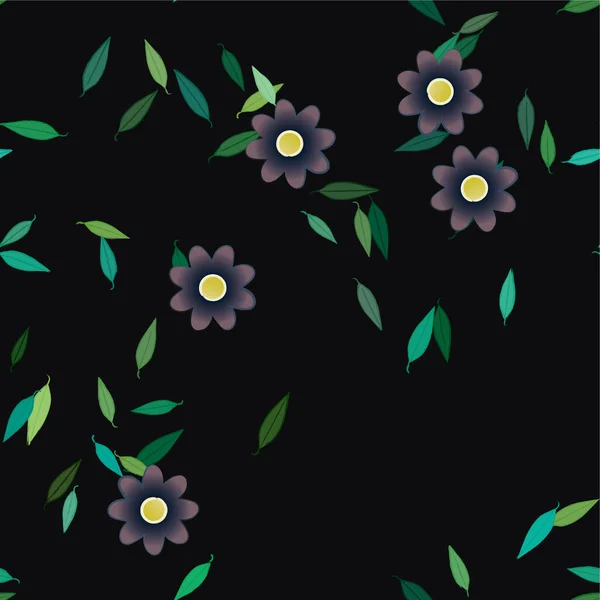 Abstrakta Blommor Med Gröna Blad Fri Komposition Vektor Illustration — Stock vektor