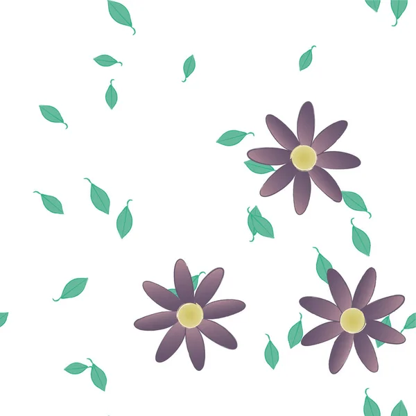 Flores Abstractas Con Hojas Verdes Composición Libre Ilustración Vectorial — Vector de stock