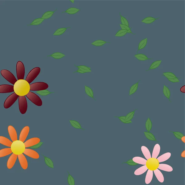 Fleurs Abstraites Avec Feuilles Vertes Composition Libre Illustration Vectorielle — Image vectorielle