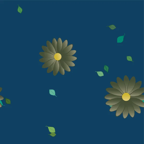 Flores Abstractas Con Hojas Verdes Composición Libre Ilustración Vectorial — Vector de stock