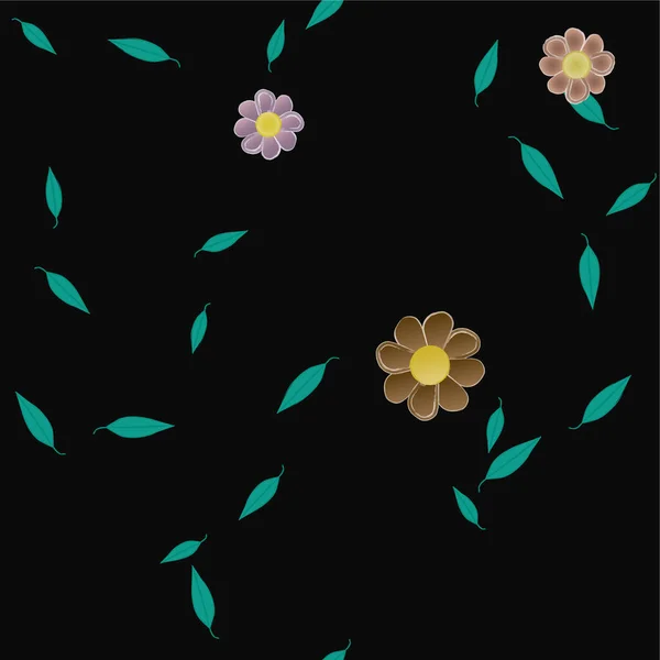 Fleurs Abstraites Avec Feuilles Vertes Composition Libre Illustration Vectorielle — Image vectorielle