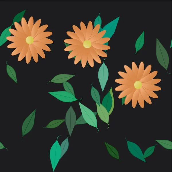 Fleurs Abstraites Avec Feuilles Vertes Composition Libre Illustration Vectorielle — Image vectorielle