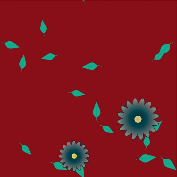 Fleurs Abstraites Avec Feuilles Vertes Composition Libre Illustration Vectorielle — Image vectorielle