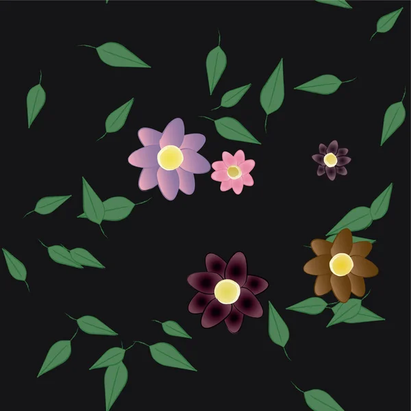 Fleurs Abstraites Avec Feuilles Vertes Composition Libre Illustration Vectorielle — Image vectorielle