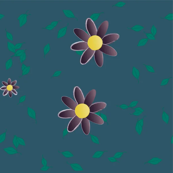 Fleurs Abstraites Avec Feuilles Vertes Composition Libre Illustration Vectorielle — Image vectorielle