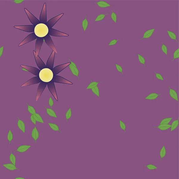 Flores Abstractas Con Hojas Verdes Composición Libre Ilustración Vectorial — Vector de stock