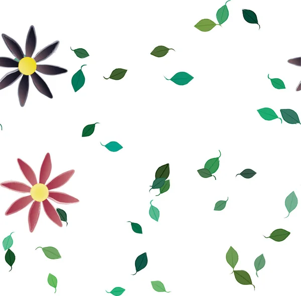 Абстрактные Цветы Зелеными Листьями Свободной Композиции Векторная Иллюстрация — стоковый вектор