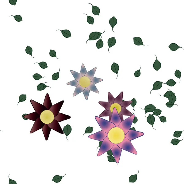 Flores Abstractas Con Hojas Verdes Composición Libre Ilustración Vectorial — Vector de stock