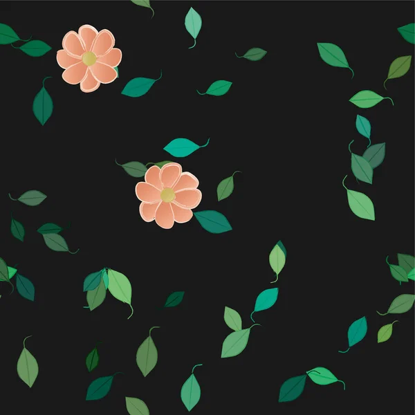 Flores Abstractas Con Hojas Verdes Composición Libre Ilustración Vectorial — Vector de stock