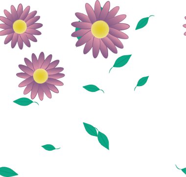 Serbest kompozisyonda yeşil yapraklı soyut çiçekler, vektör illüstrasyonu