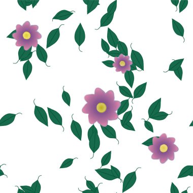 Serbest kompozisyonda yeşil yapraklı soyut çiçekler, vektör illüstrasyonu