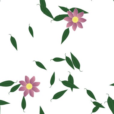 Serbest kompozisyonda yeşil yapraklı soyut çiçekler, vektör illüstrasyonu