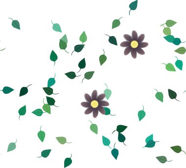 Serbest kompozisyonda yeşil yapraklı soyut çiçekler, vektör illüstrasyonu