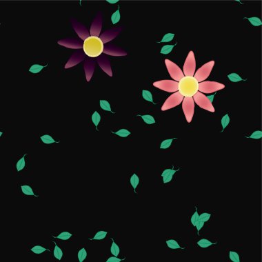 Serbest kompozisyonda yeşil yapraklı soyut çiçekler, vektör illüstrasyonu