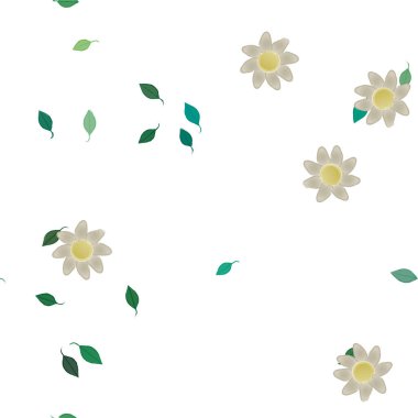 Serbest kompozisyonda yeşil yapraklı soyut çiçekler, vektör illüstrasyonu